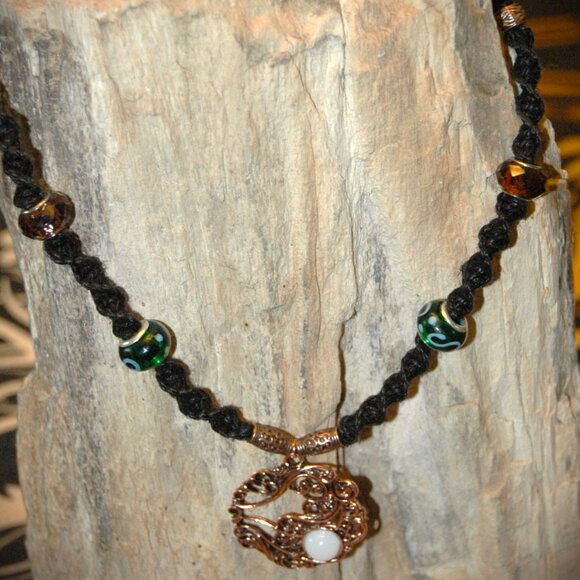 Art Nouveau Copper Toned Elegant Moon on a 21 3/4" Black Handmade Hemp Chain - Picture 5 of 6